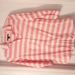 Pink white striped button up shirt